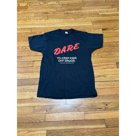 Vintage DARE Too Keep Kids Off Drugs Tee Black T-Shirt USA Made 80s Size Large - Picture 1 of 8